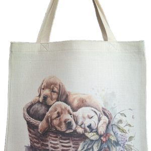Linen Style Bag - Pups in Basket