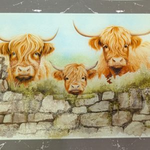 Glass Cutting Board - Highland Cows over Wall