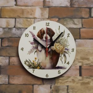 Wooden Clock - Pup in Vase