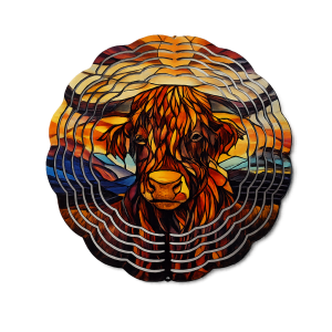 Windspinner Highland Cow Stained Glass